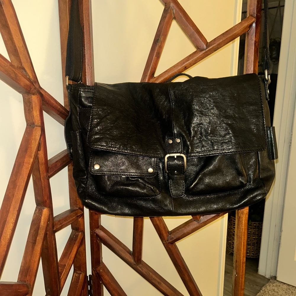 Fossil Black Leather Men's Messenger Bag